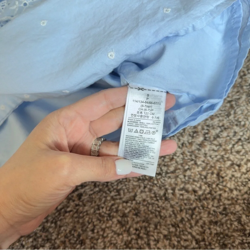 GAP Light Blue Eyelet Ruffle Blouse Kids Asymmetrical Eyelet Top Small